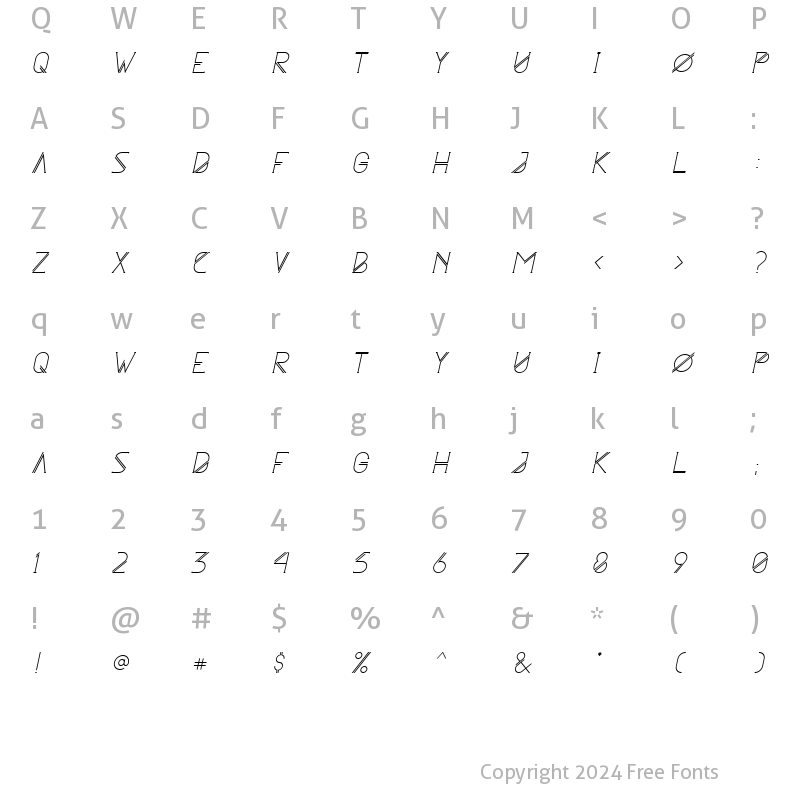 Character Map of Astrobia Italic Regular