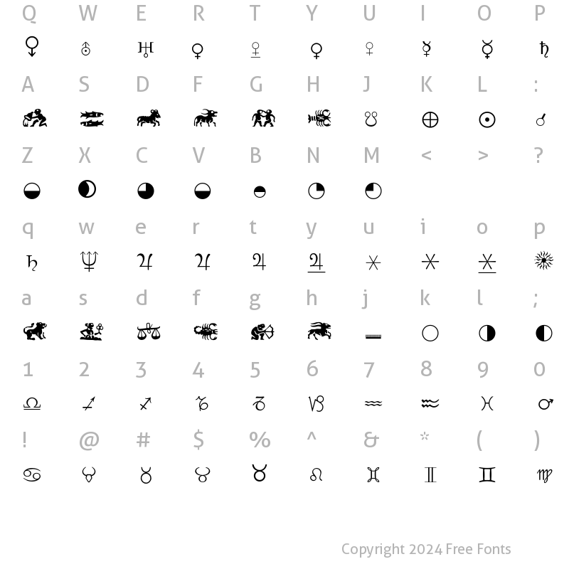 Character Map of Astrology P01 Regular