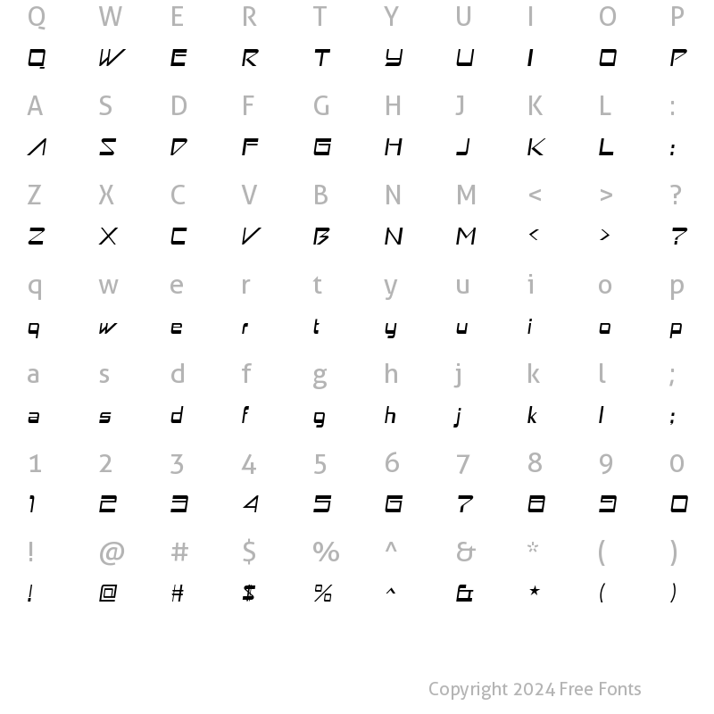 Character Map of Astron Boy Italic