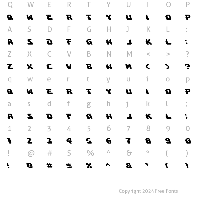 Character Map of Astropolis Leftalic Italic