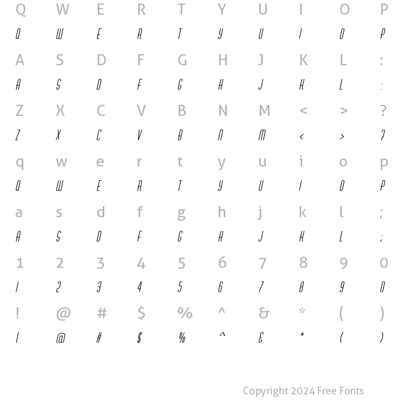 Character Map of Astute Italic