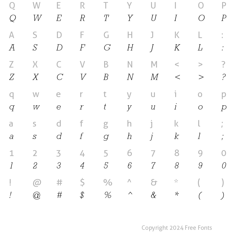 Character Map of Astute Light SSi Light Italic