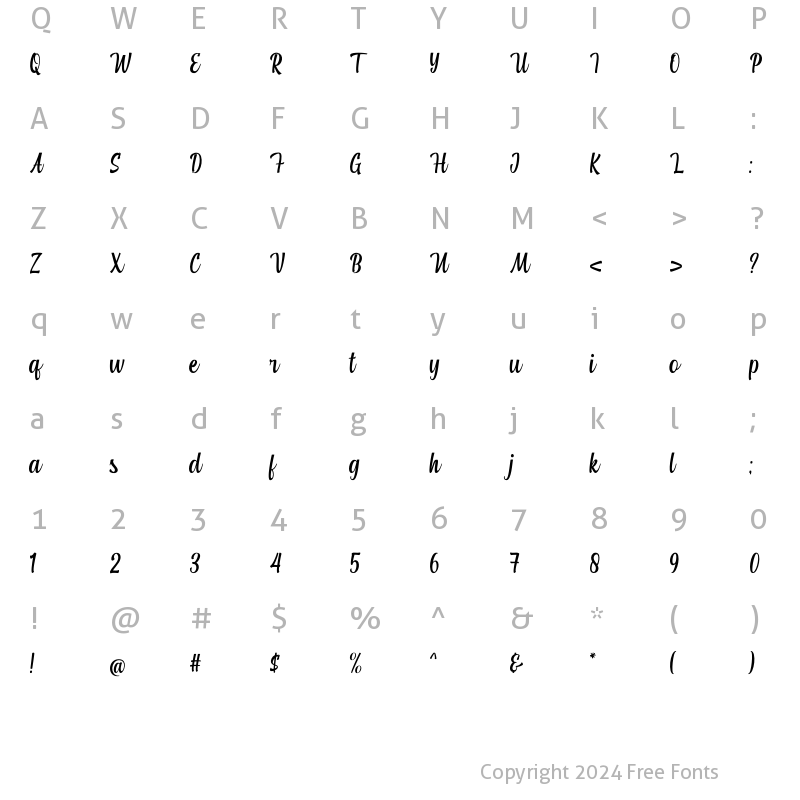 Character Map of Atarashi Regular