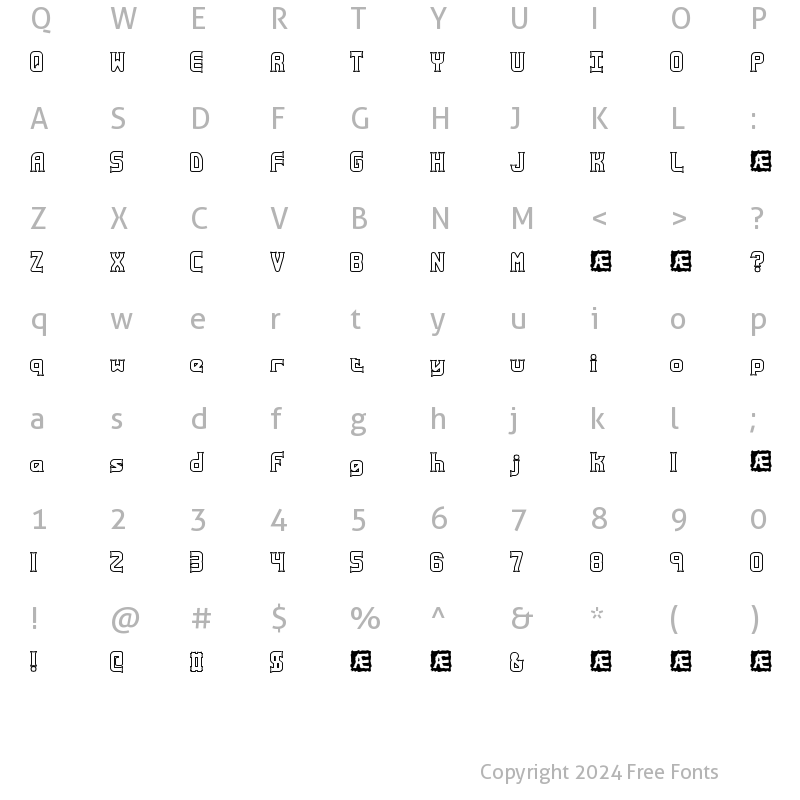 Character Map of Ataxia Outline BRK Regular