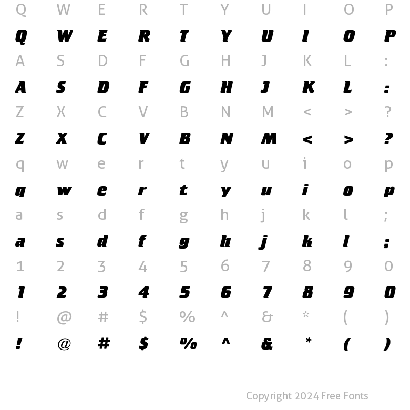 Character Map of ATCrillee ExtraBold Italic