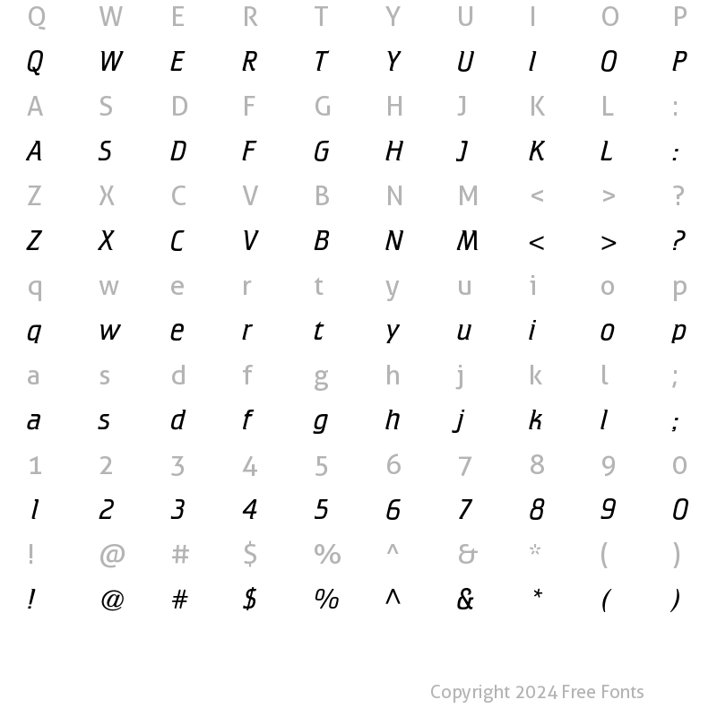 Character Map of ATCrillee Light Italic