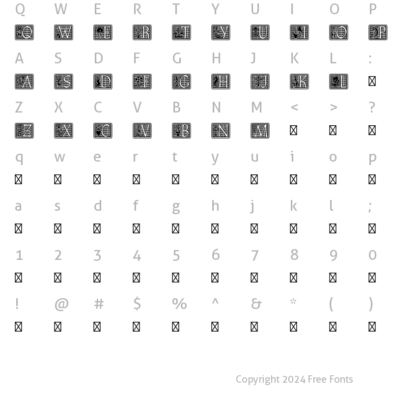 Character Map of Athenaeum Initial Negative Std Regular