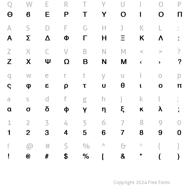 Character Map of Athens Greek Bold