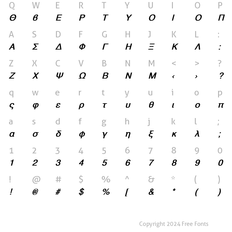 Character Map of Athens Greek Bold Italic