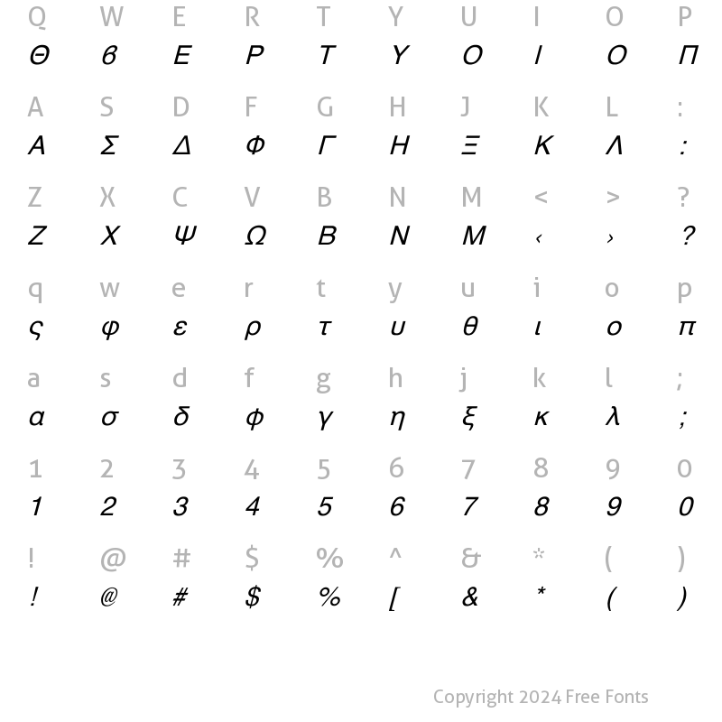 Character Map of Athens Greek Italic