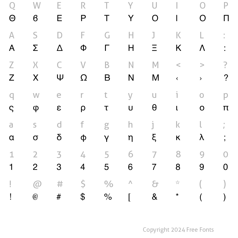 Character Map of Athens Greek Regular