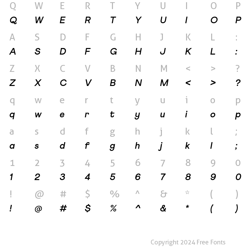 Character Map of Athletics Bold Italic