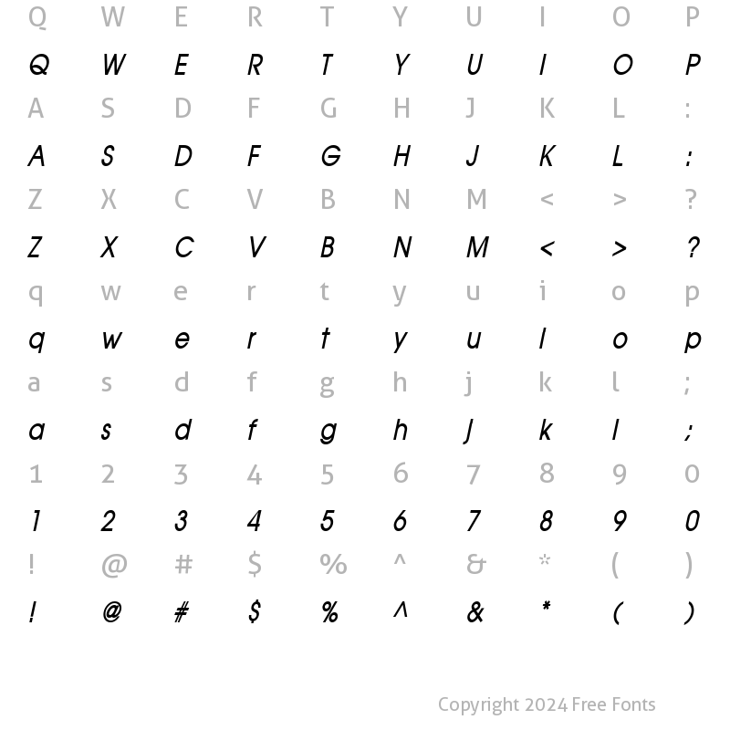 Character Map of Atilla Condensed BoldItalic