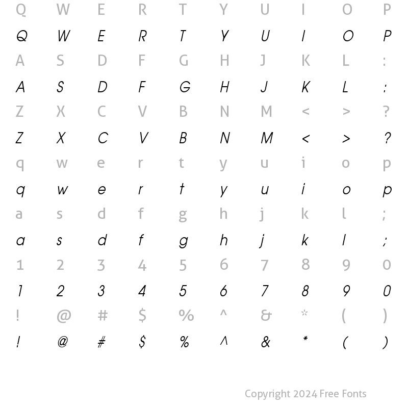 Character Map of Atilla Condensed Italic