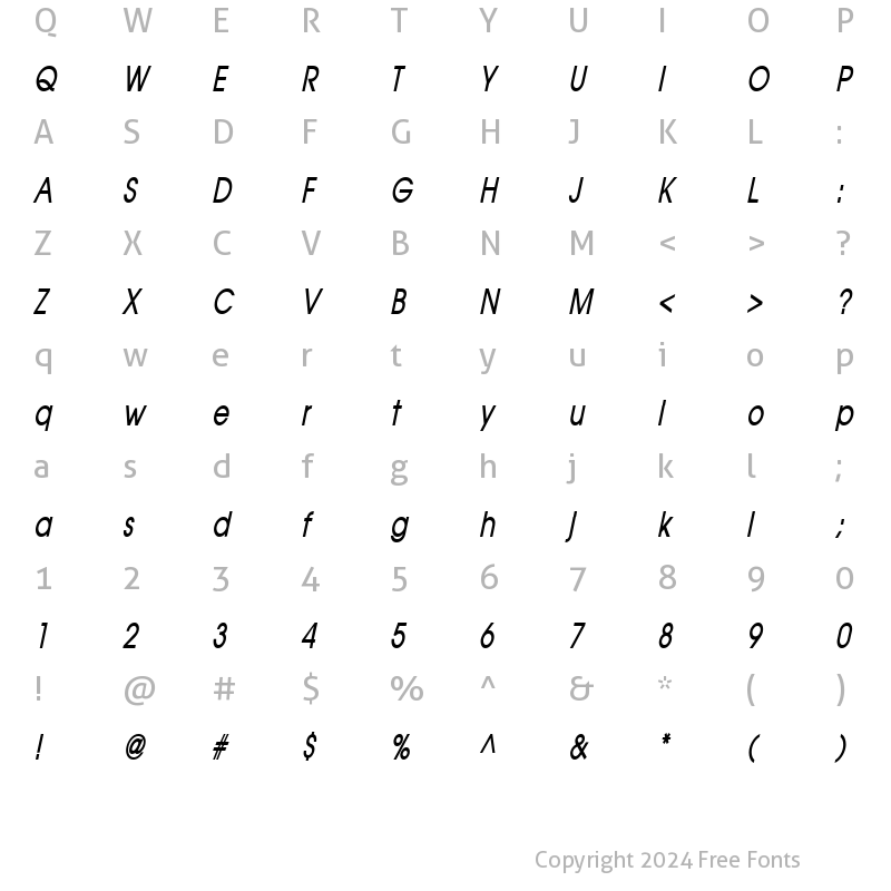 Character Map of Atilla Thin BoldItalic