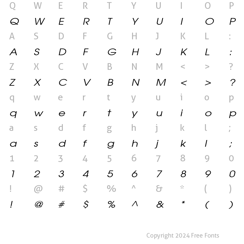 Character Map of Atilla Wide Italic