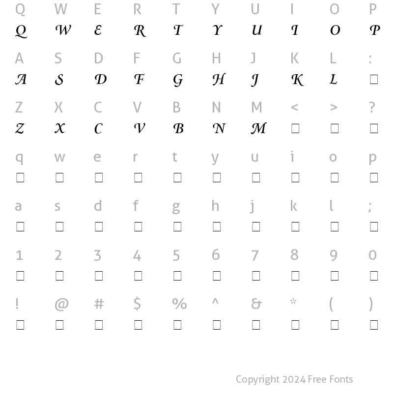 Character Map of Atlantix Swash SSi Semi Bold Italic