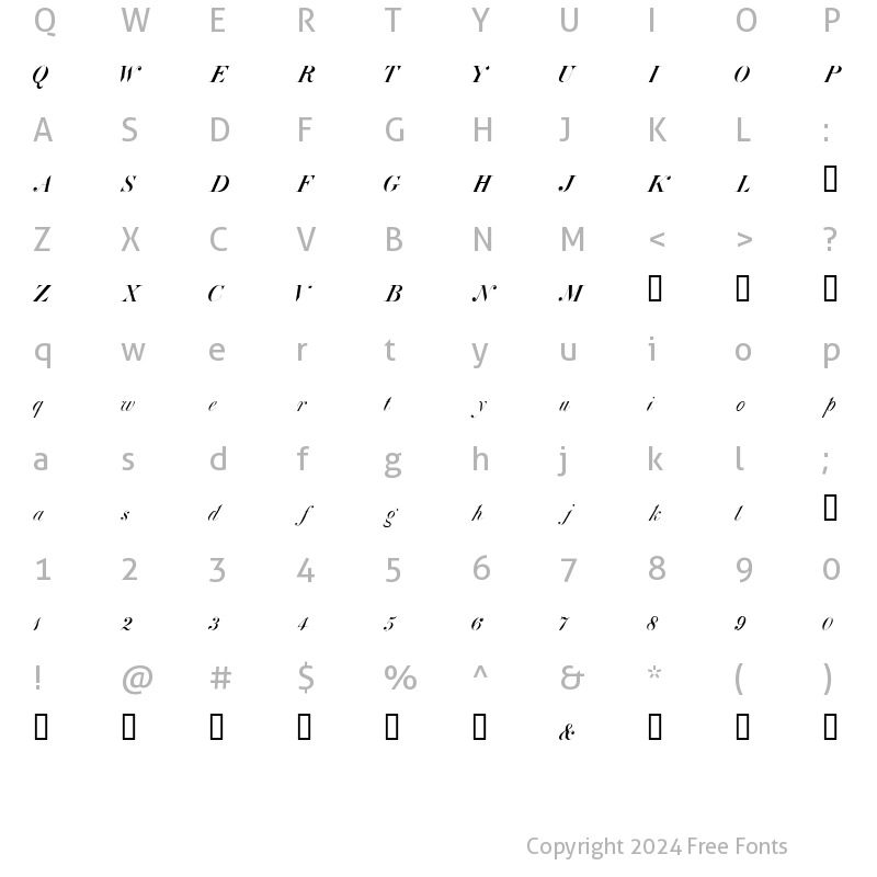 Character Map of Atlas Italic HPLHS