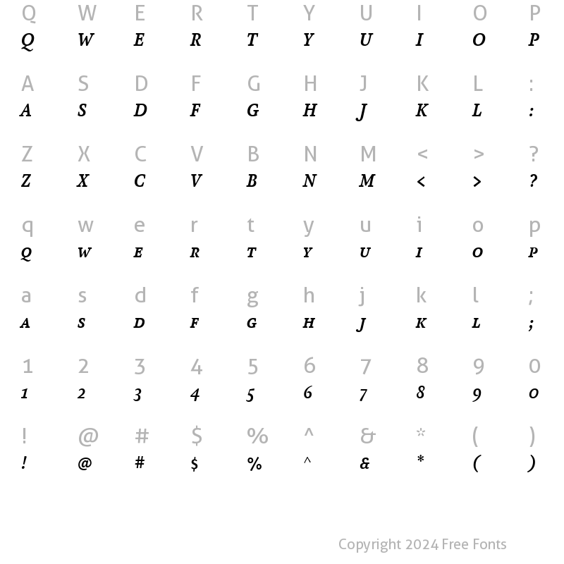 Character Map of AtmaSerif-BoldItalicMC Regular