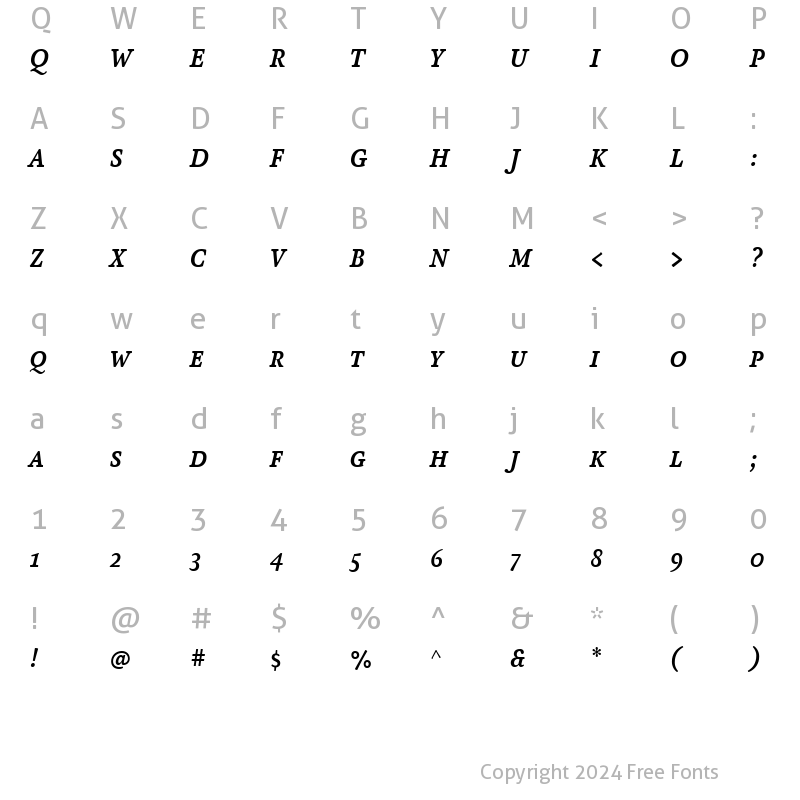 Character Map of AtmaSerif-BoldItalicQC Regular