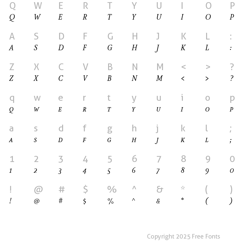 Character Map of AtmaSerif-BookItalicMC Regular