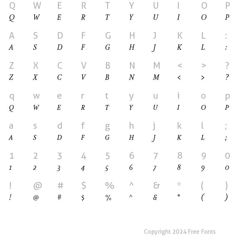 Character Map of AtmaSerif-BookItalicQC Regular