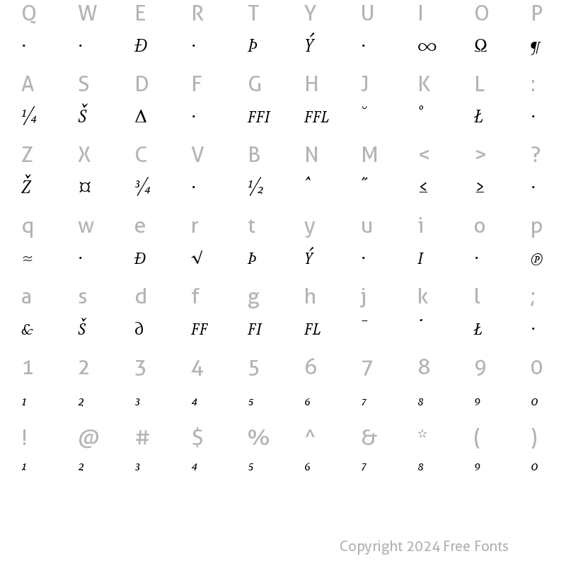 Character Map of AtmaSerifExp-BookItalicQC Regular