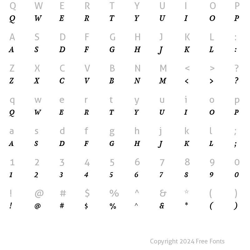 Character Map of AtmaSerifLF-BoldItalicQC Regular