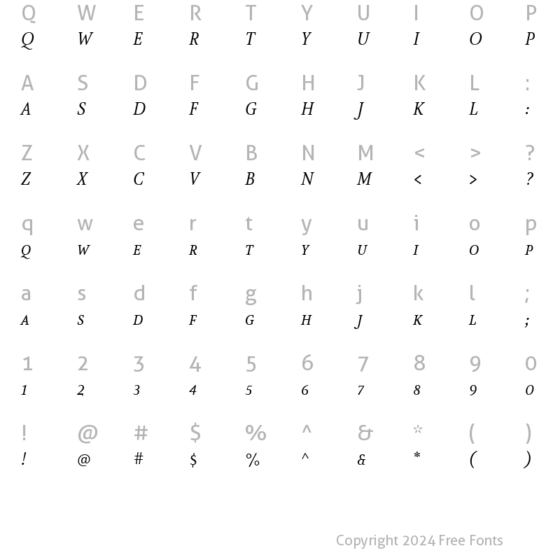 Character Map of AtmaSerifLF-BookItalicMC Regular