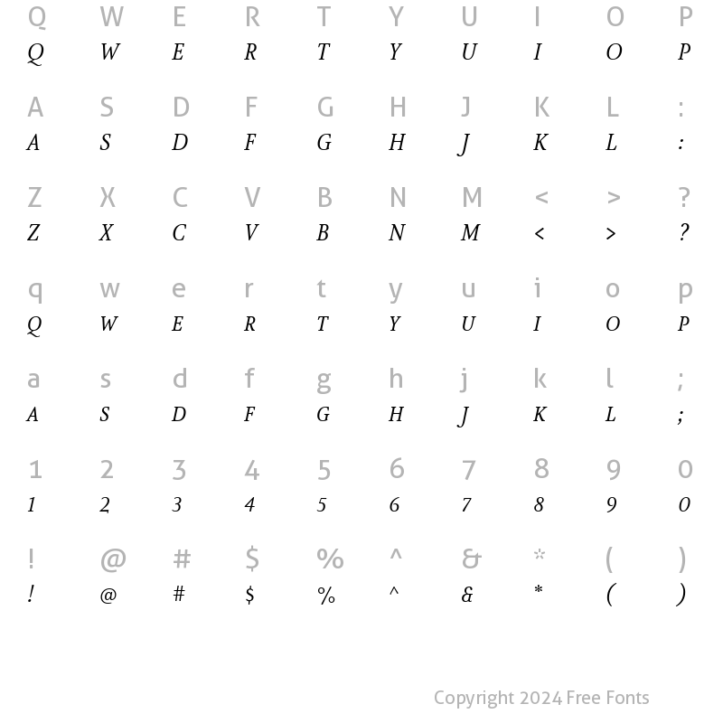 Character Map of AtmaSerifLF-BookItalicQC Regular