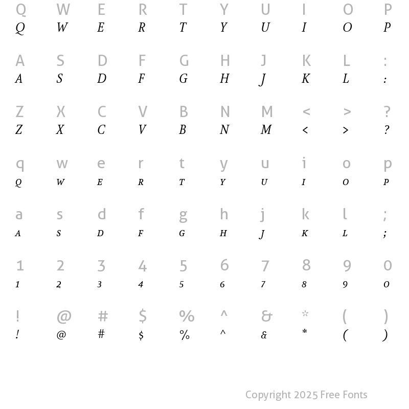 Character Map of AtmaSerifLF-BookItalicSC Regular