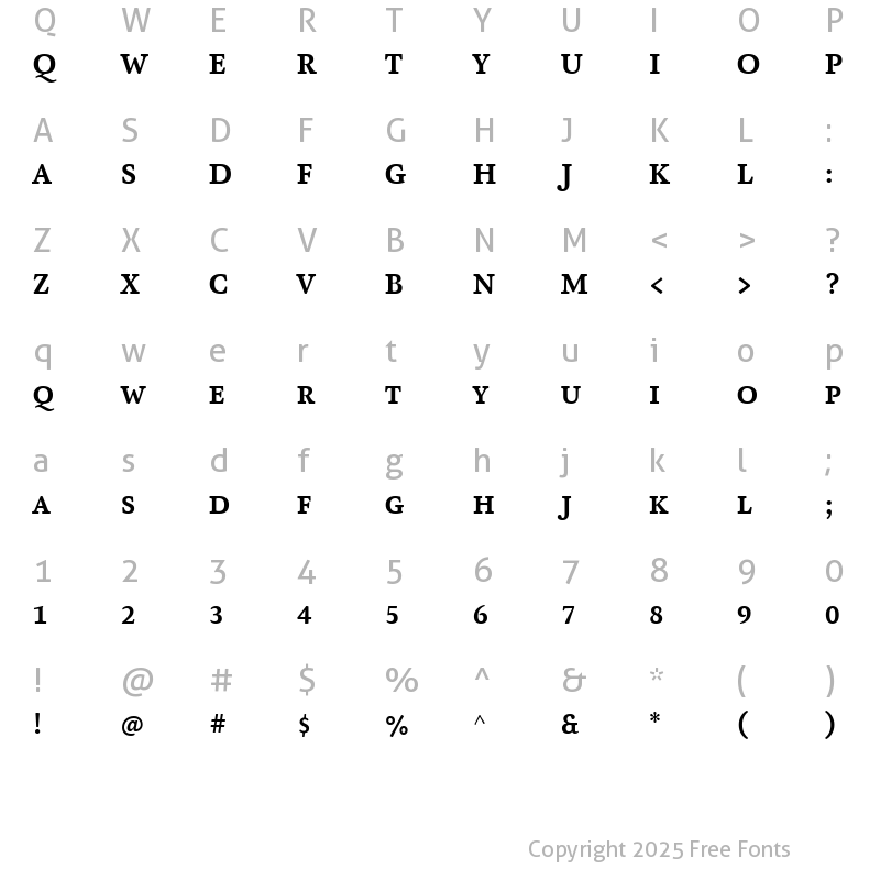 Character Map of AtmaSerifTF-BoldRomanQC Regular