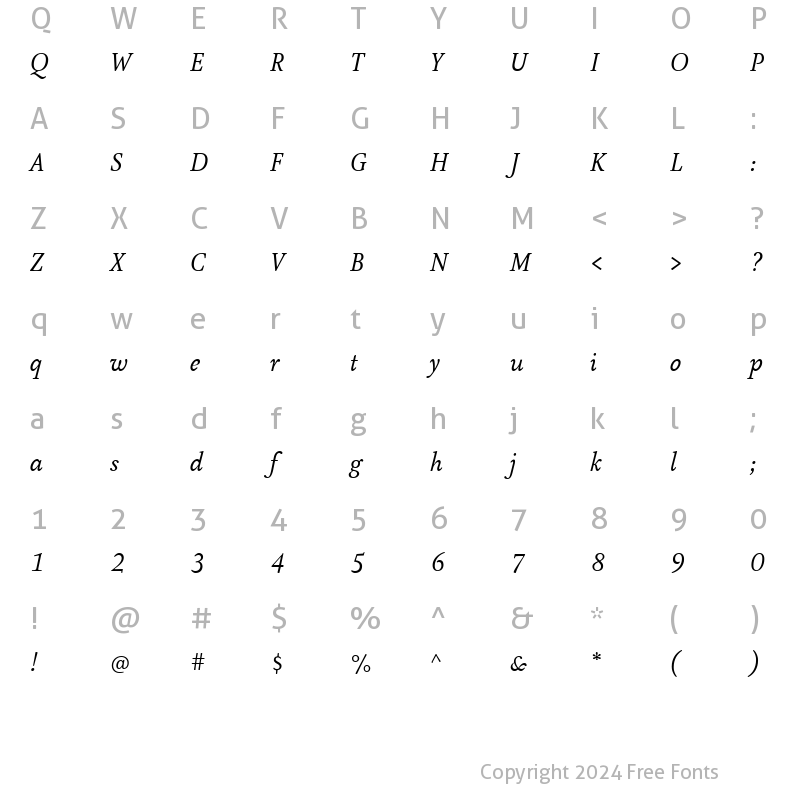 Character Map of AtmaSerifTF-BookItalic Regular