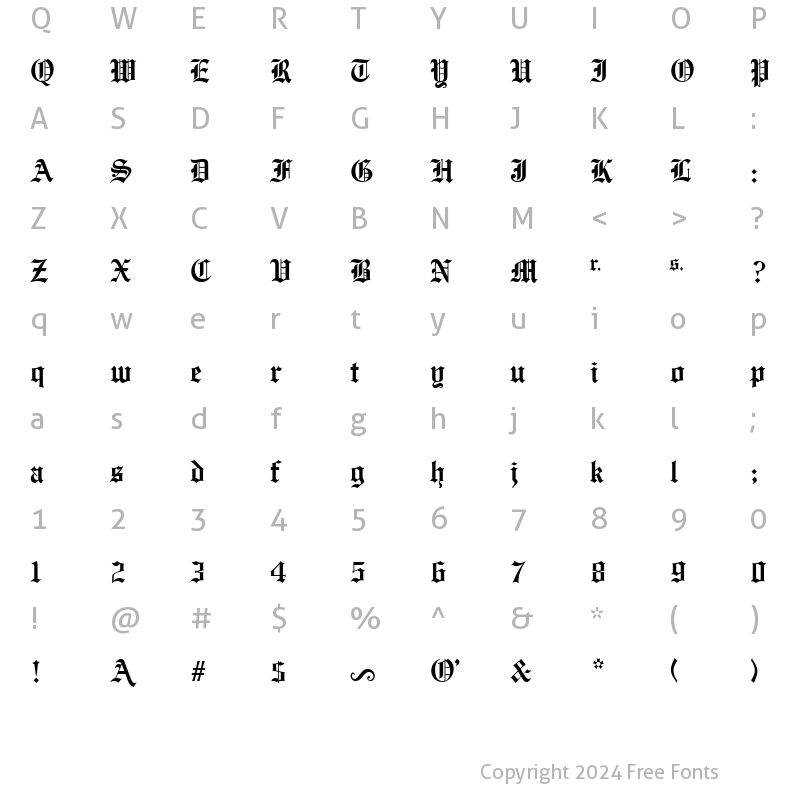 Character Map of ATOldEnglish Regular