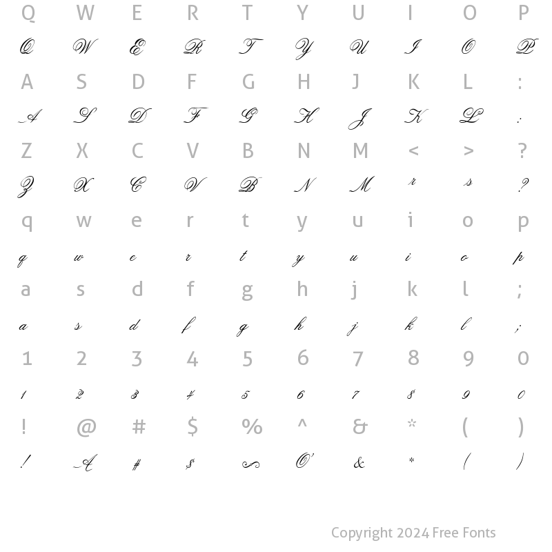 Character Map of ATOldFashionScript Regular