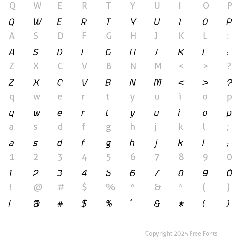 Character Map of Attac Italic