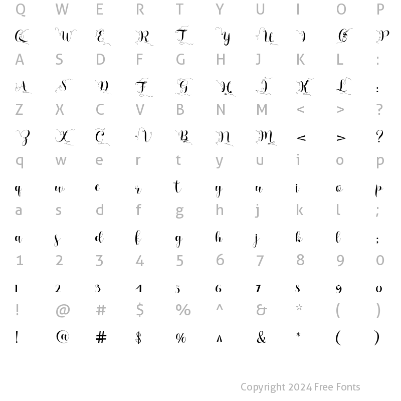 Character Map of Audrea Script Regular