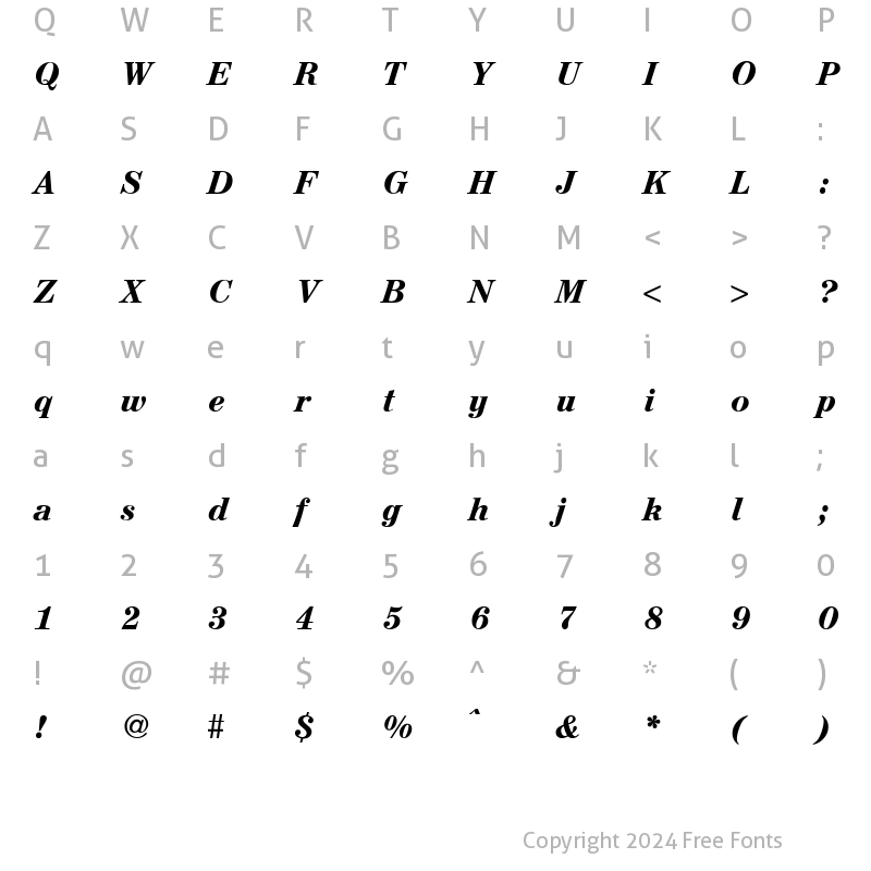 Character Map of AugustMediumDB BoldItalic