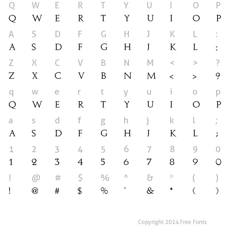 Character Map of Augustus Regular