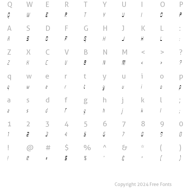 Character Map of Aunchanted Condense Oblique Regular