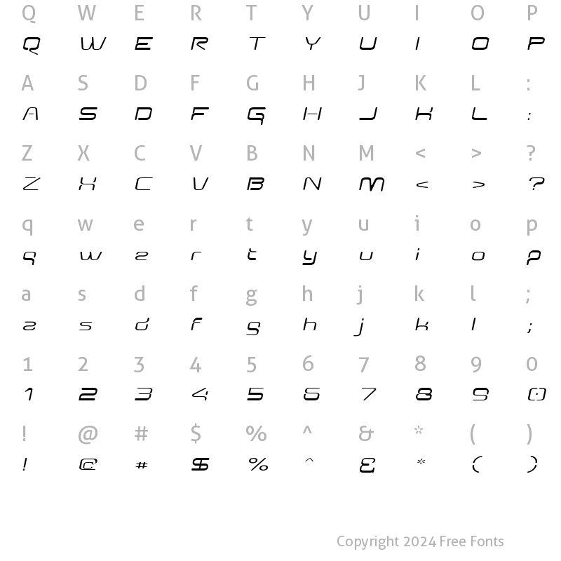 Character Map of Aunchanted Expanded Oblique Regular