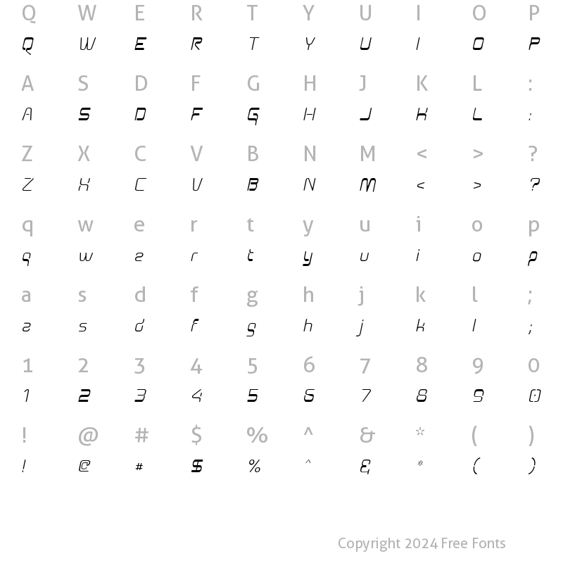 Character Map of Aunchanted Oblique Regular