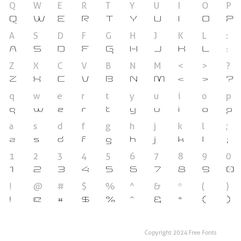 Character Map of Aunchanted Thin Expanded Regular