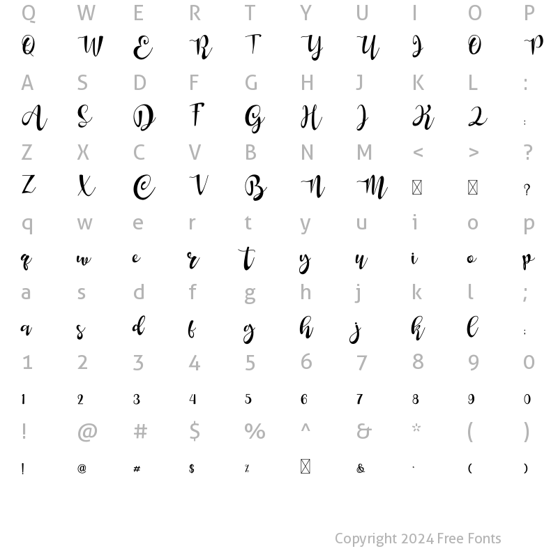 Character Map of Aunten Bedany Regular