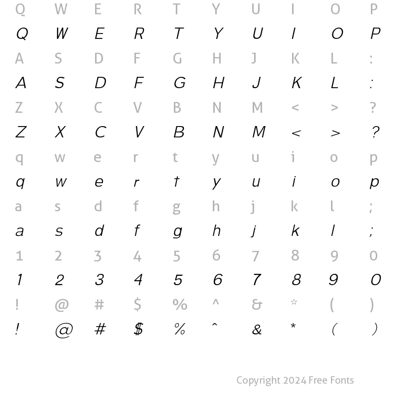 Character Map of Aurel regular-italic