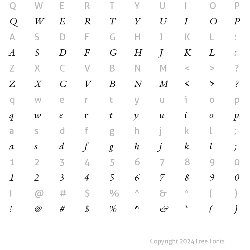 Character Map of AureliaEF-BookItalic Regular