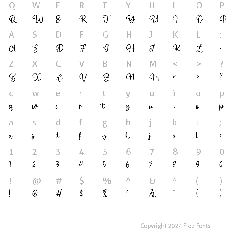 Character Map of Aurellyah Lovely Script Regular