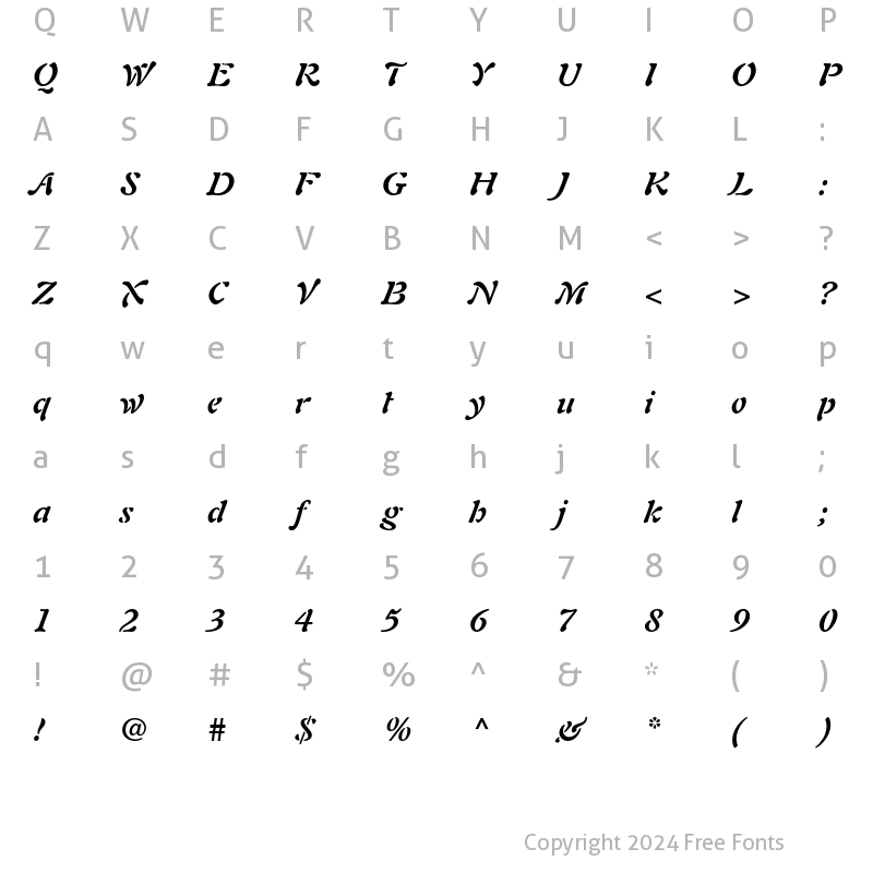 Character Map of Auriol Bold Italic