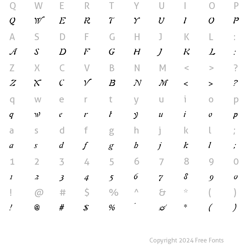 Character Map of Auriol Italic Normal