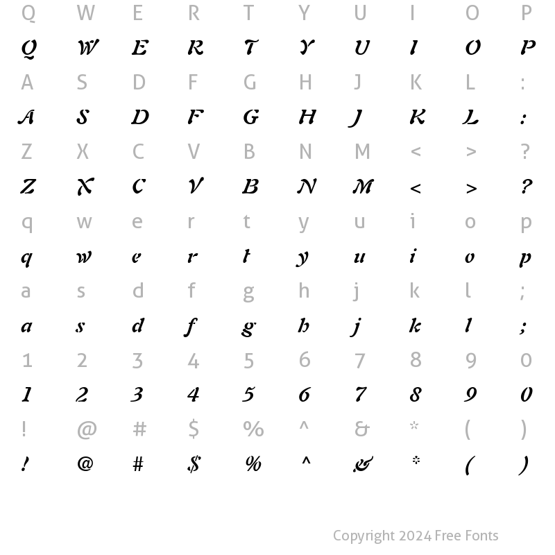 Character Map of Auriol LT Bold Italic